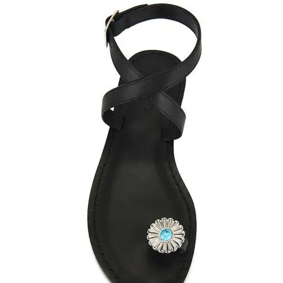 Like new retrofete Grazia Sandal in Black & Turquoise strappy leather flip flop - Picture 3 of 10